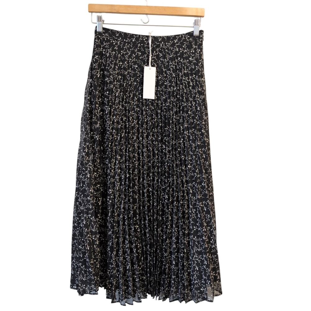 NWT The White Company White LAbel - Black & White Floral Pleated Midi Skirt US 4